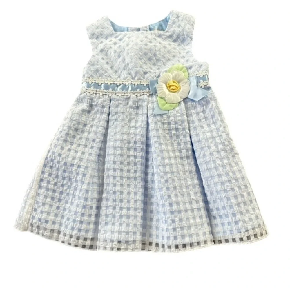 George Infants 12M Blue Gingham Seersucker Floral Special Occasion Dress